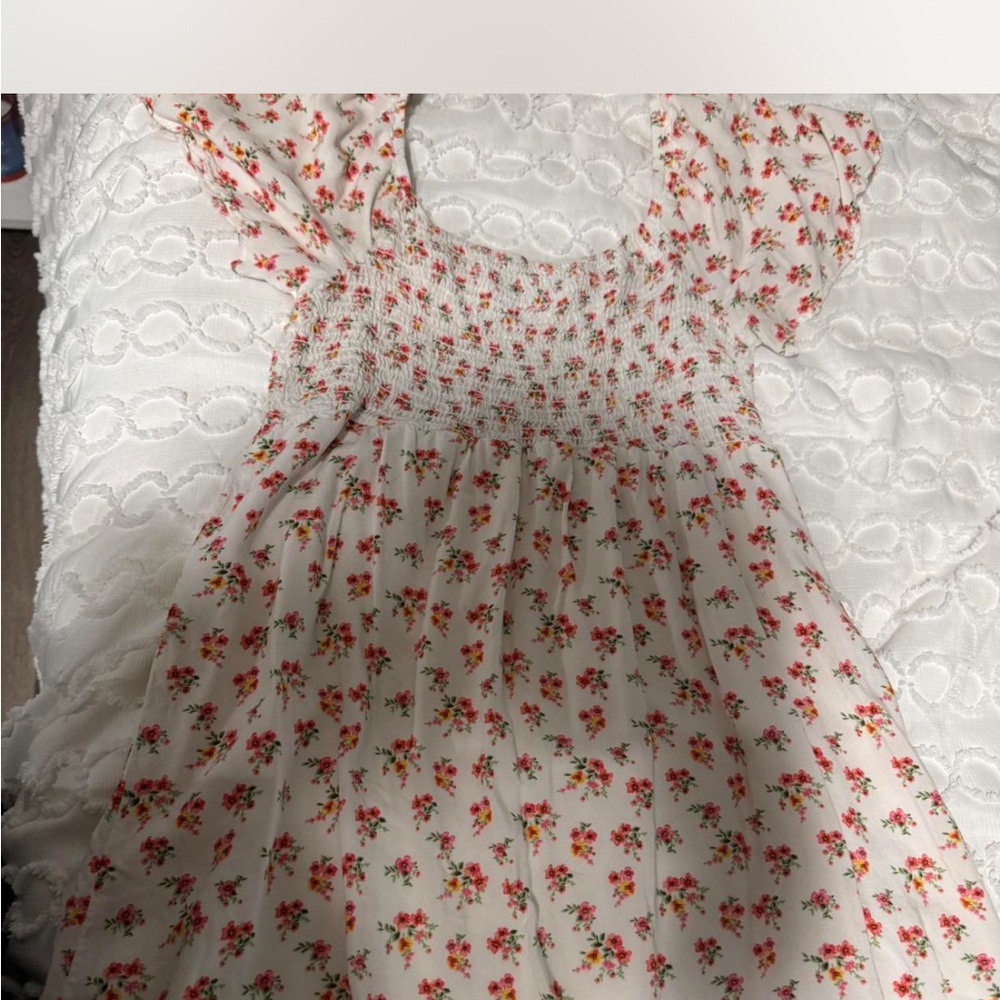 Floral Women Dress - Cream with Red Flowers